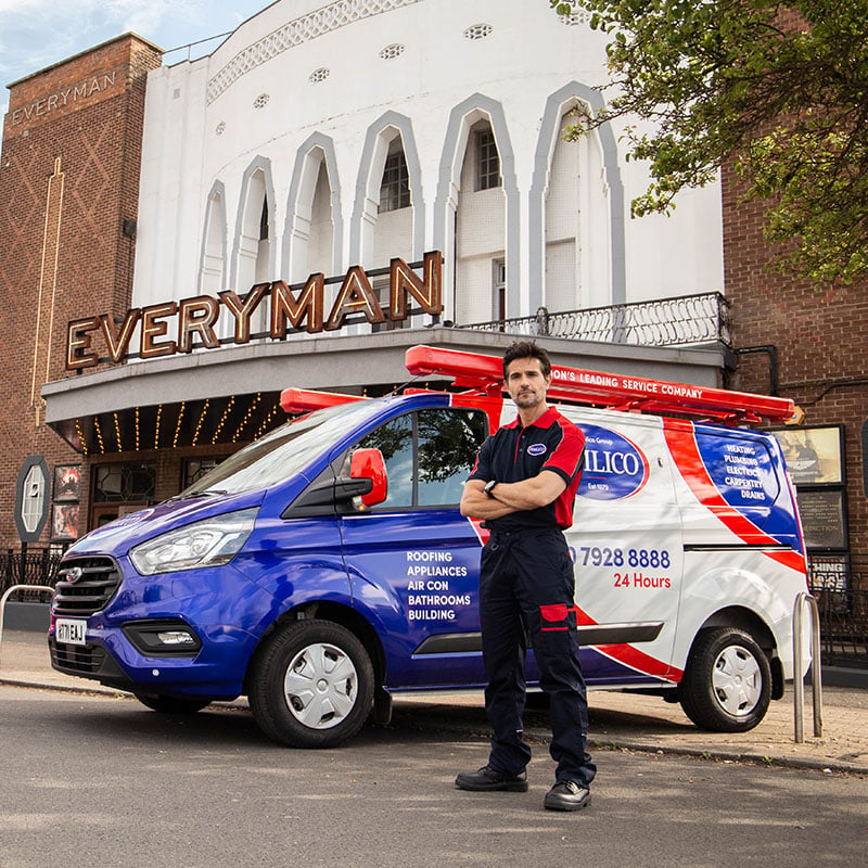 Pimlico van driving past The Spires in Barnet