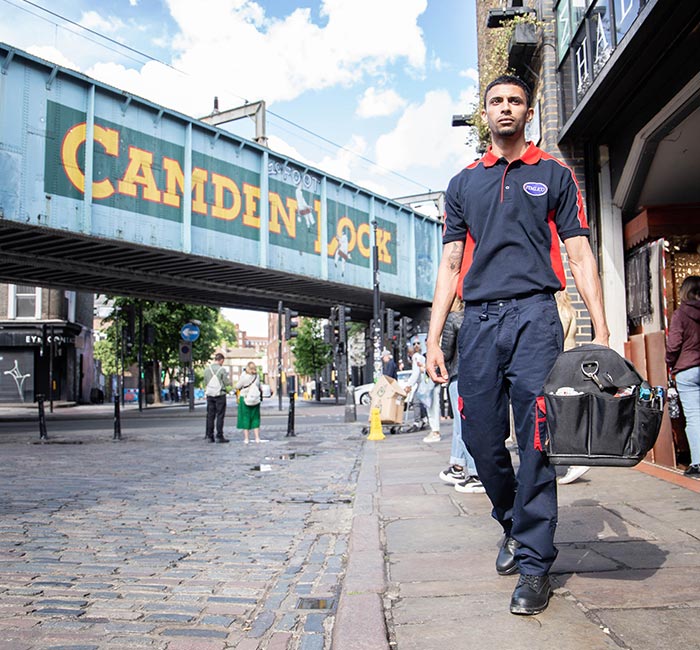 Pimlico engineer walking through Camden Lock