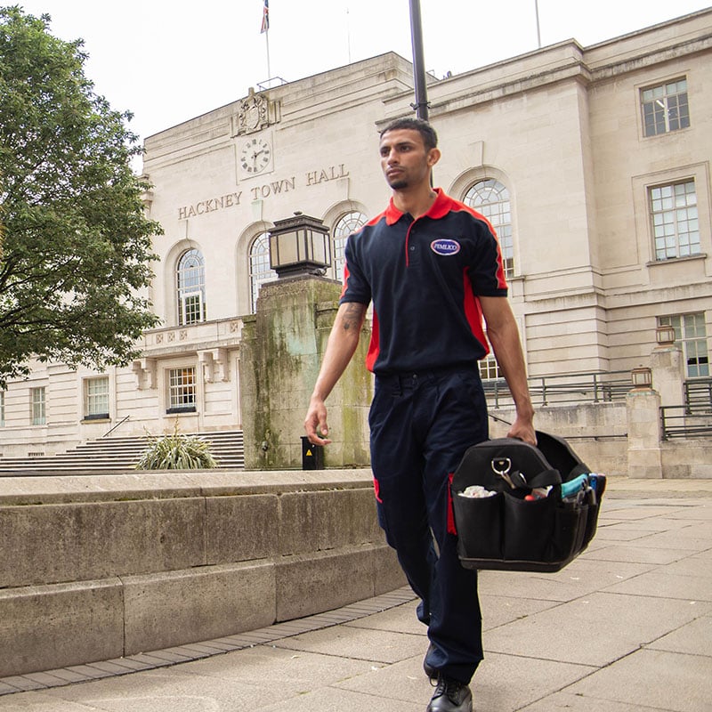 Pimlico engineer outside Hackney Town Hall