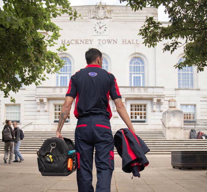 Pimlico engineer outside Hackney Town Hall