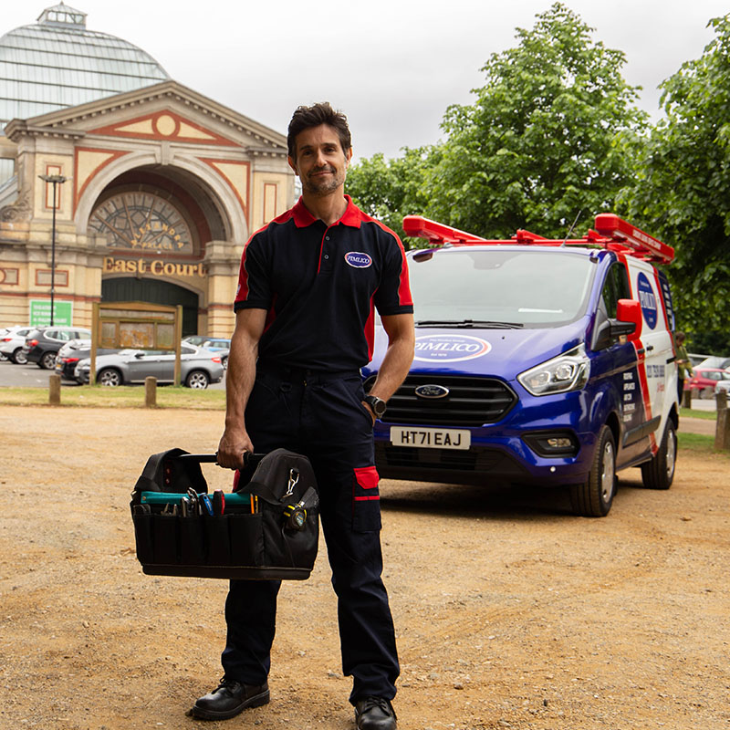 Pimlico engineer outside the Alexandra Palace in Haringey