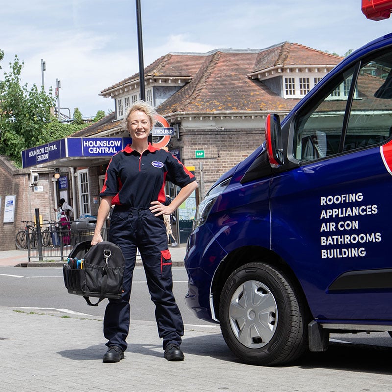 Pimlico engineer outside Hounslow Tube Station