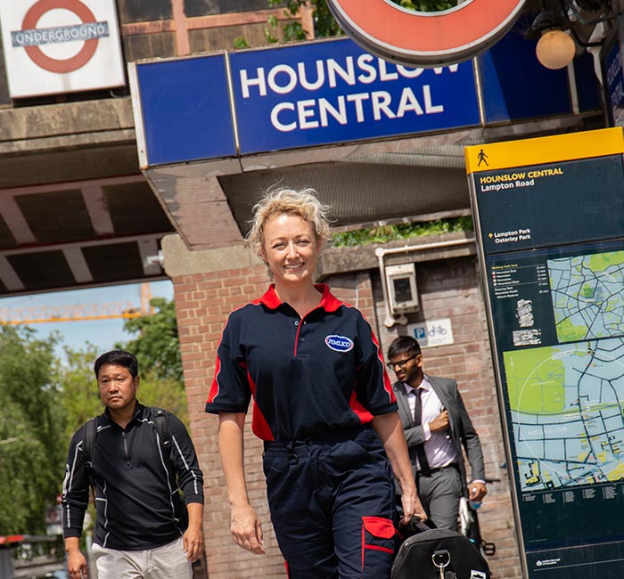 Pimlico engineer outside Hounslow Tube Station