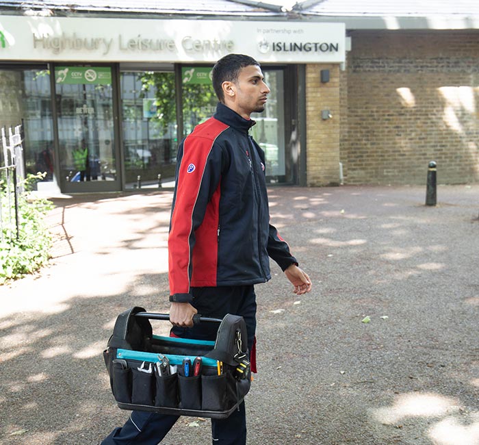 Pimlico engineer outside Highbury Leisure Centre in Islington