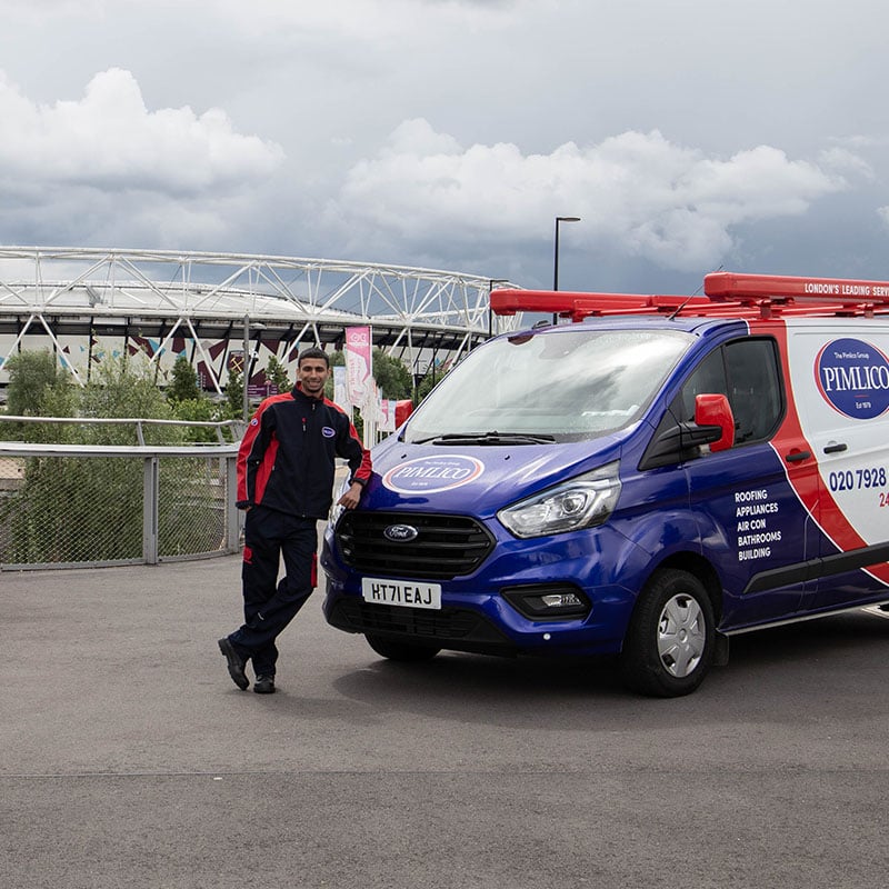 Pimlico engineer outside Queen Elizabeth Olympic Park in Newham
