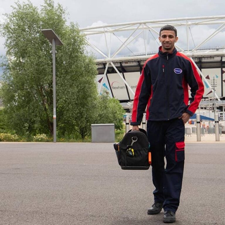 Pimlico engineer outside Queen Elizabeth Olympic Park in Newham