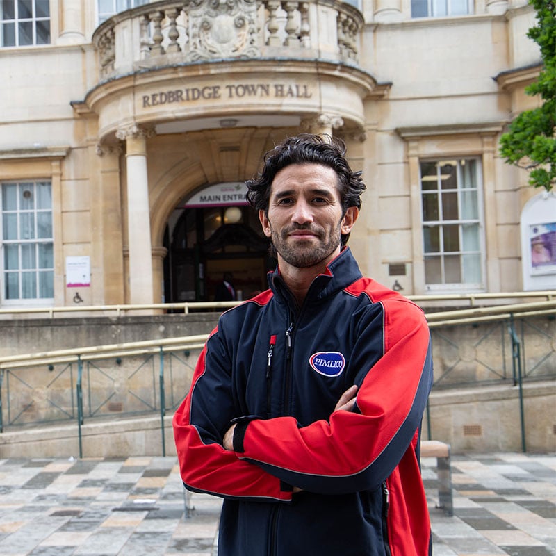 Pimlico engineer outside Redbridge Town Hall