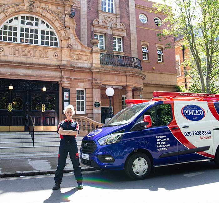 Pimlico engineer standing outside Richmond theatre