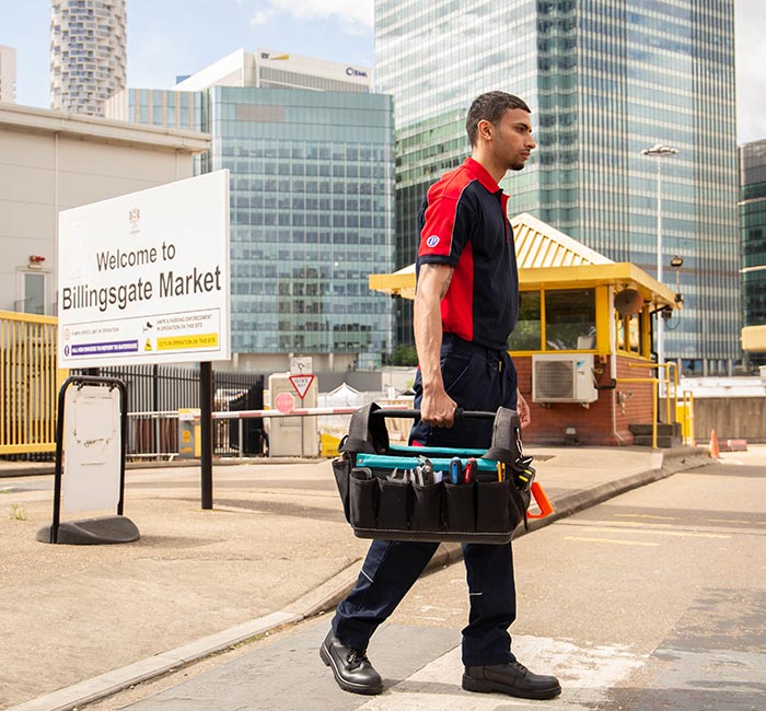 Pimlico engineer by Billingsgate Market in Tower Hamlets