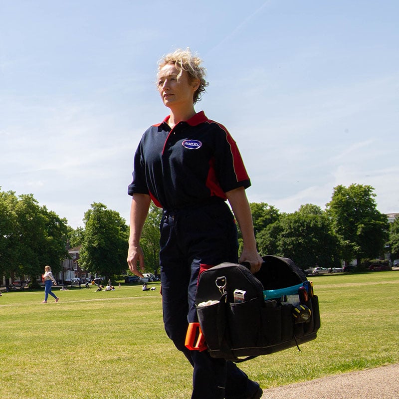 Pimlico engineer walking down a path