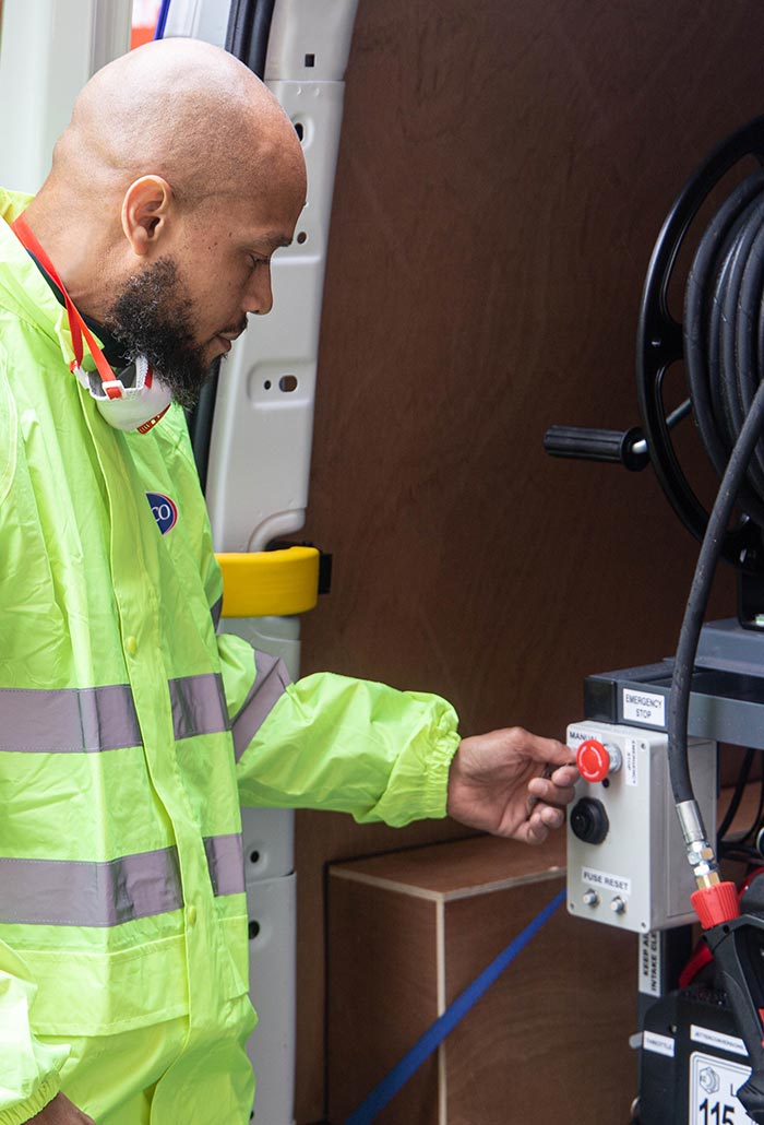 Pimlico drainage engineer at his van