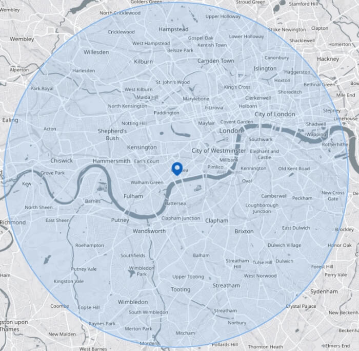 Pimlico roofing promotion radius map