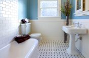 minimal bathroom with spotted tiles