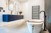 contemporary bathroom with towel rack