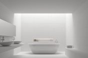 minimal bathroom with grey tub