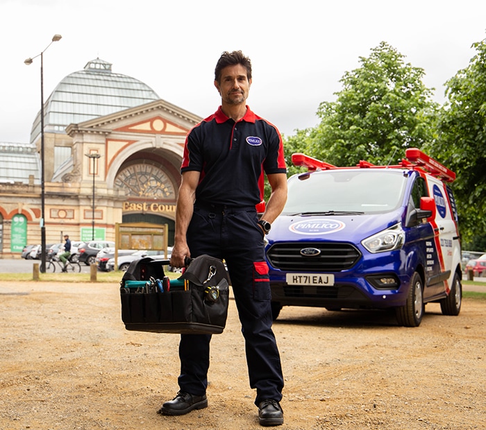 Pimlico engineer outside the Alexandra Palace in Haringey