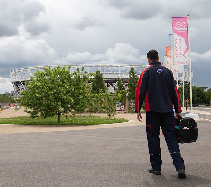 Pimlico engineer outside Queen Elizabeth Olympic Park in Newham