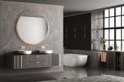 contemporary bathroom with oval mirror
