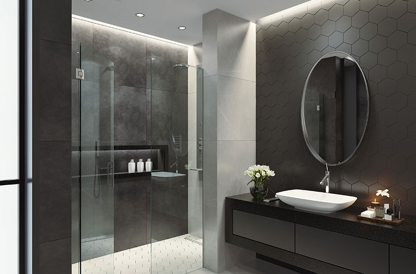 Minimal dark bathroom
