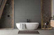 Minimal grey bathroom with free standing bath