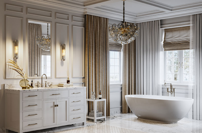 Traditional bathroom with roll top bath