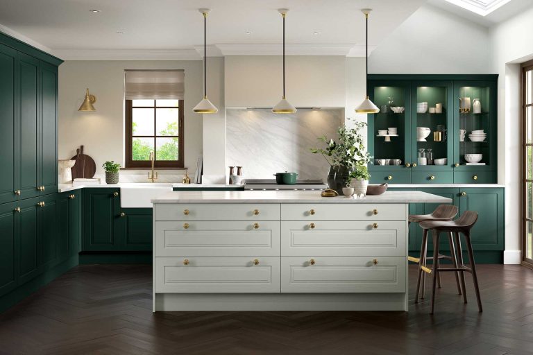 Paris matt pistachio green and supermatt fir green style kitchen