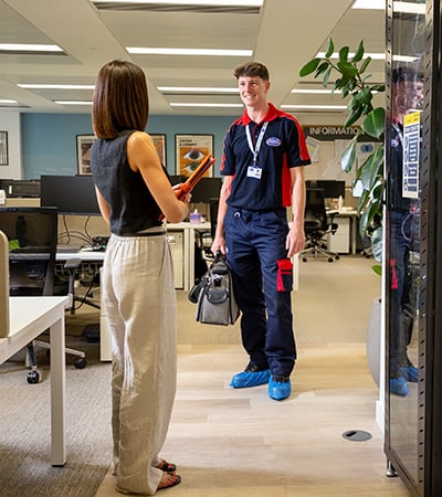 Pimlico engineer talking to a corporate tenant