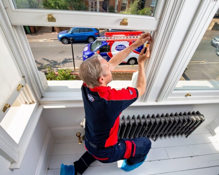 Carpenter repairing window